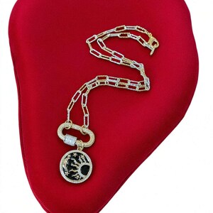Black Enamel Celestial Pendant Carabiner Necklace, Gold/Silver - 20 inch - - LadybugfeetDesigns -