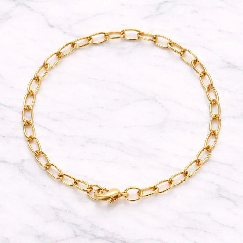Shiny Gold-Tone Oval Link Charm Bracelet Base - D.i.y. - Build Your Charm Bracelet! - - LadybugfeetDesigns -