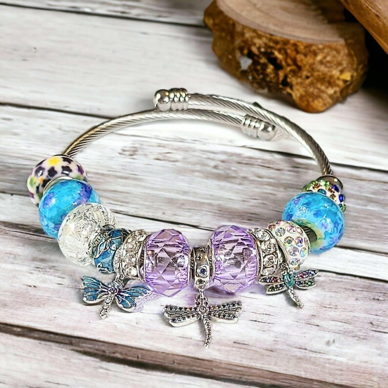 Dragonfly Euro Cuff Wrap Bracelet, Silver - - LadybugfeetDesigns -