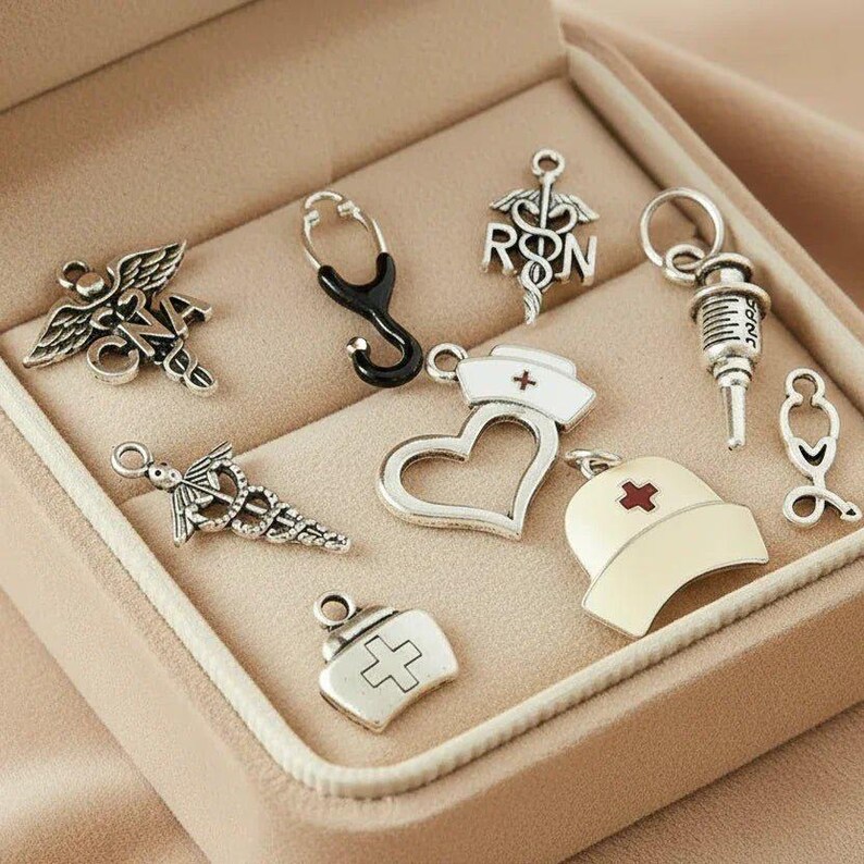 CNA/RN Nurse Charm Box - 9 pc., Silver - - LadybugfeetDesigns -