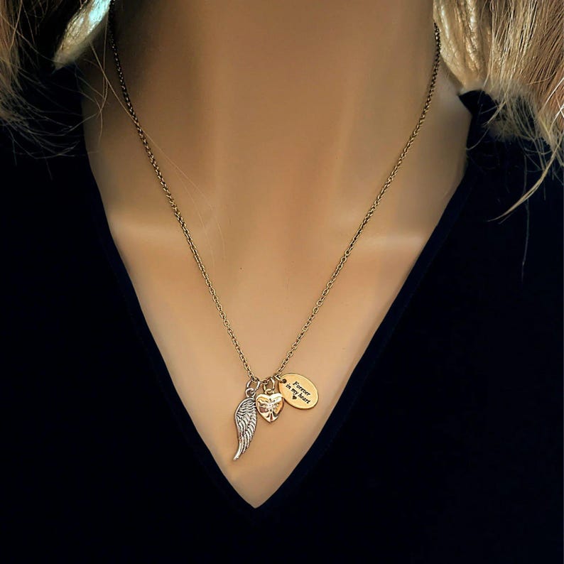 Forever in my Heart Memory necklace, Gold - 20 inch - - LadybugfeetDesigns -