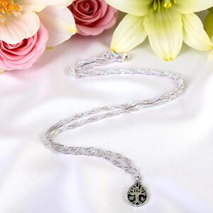 Tree of Life Drop Necklace, Silver - 20 inch - - LadybugfeetDesigns -