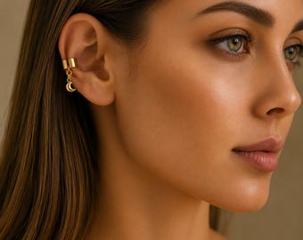 Puffy Crescent Moon Ear Cuff, Gold