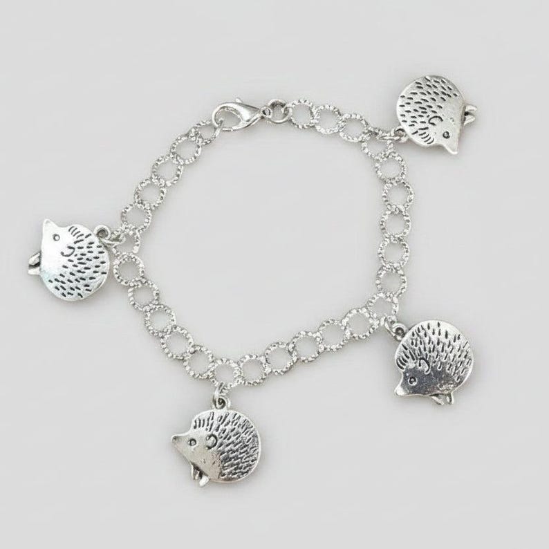Silver Hedgehog Lover's Charm Bracelet - - LadybugfeetDesigns -