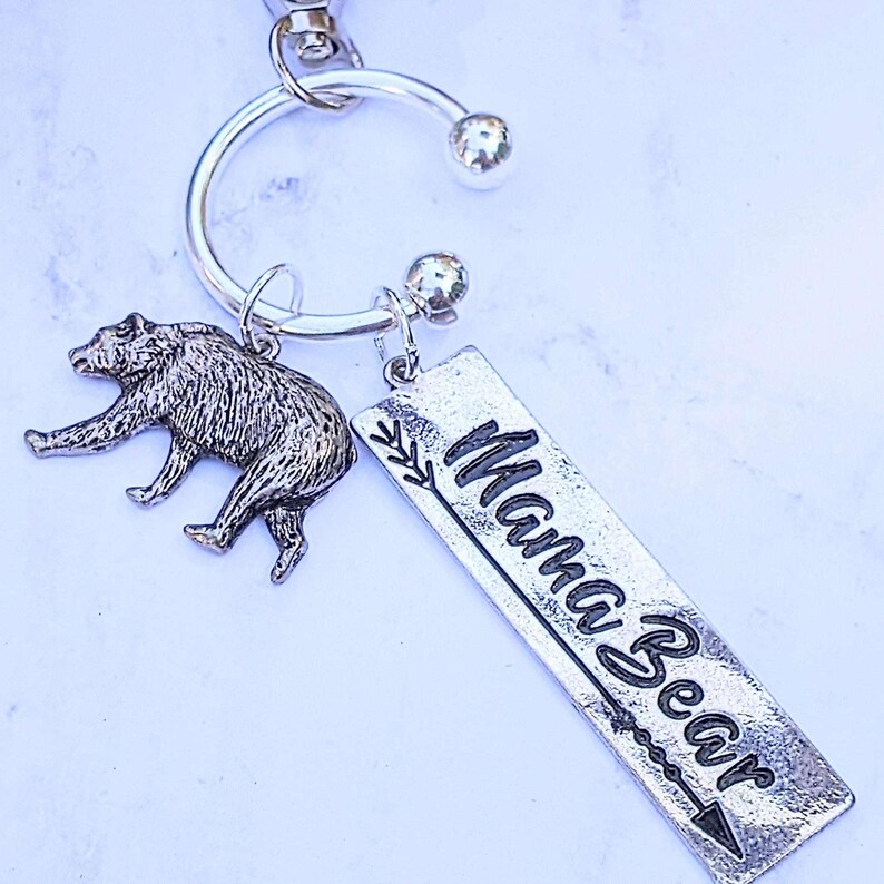 Mama Bear Keychain/Purse Clip-Purse Charm/Junk Journal Charm - - LadybugfeetDesigns -
