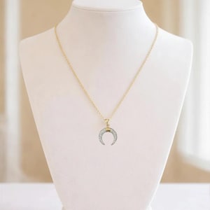 Downward Crescent Moon Necklace, Crescent Horn Necklace, Gold - - LadybugfeetDesigns -