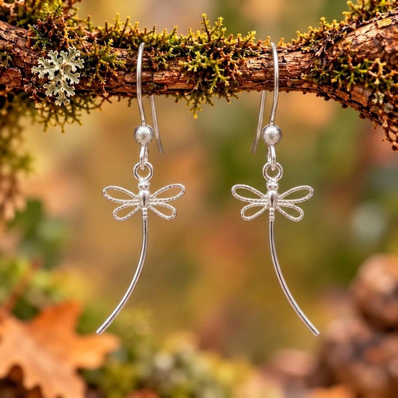 Flight of the Dragonfly dangle earrings - Sterling Silver - - LadybugfeetDesigns -