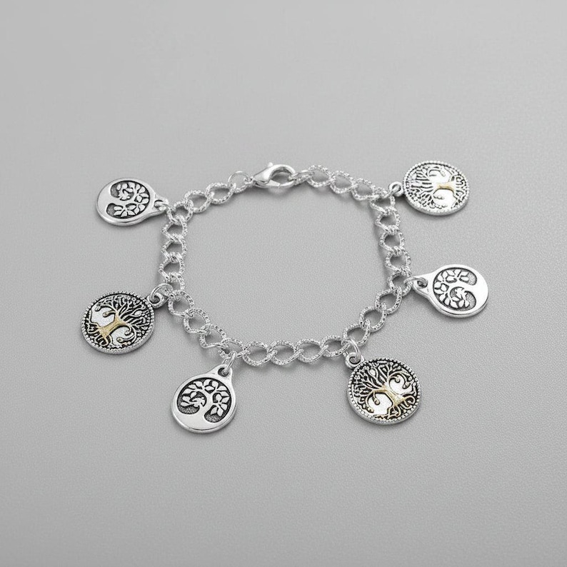 Silver Tree of Life Charm Bracelet - - LadybugfeetDesigns -