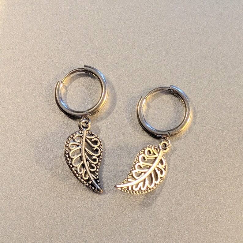Filgree Leaf Hoop earrings, Silver - 10mm - - LadybugfeetDesigns -