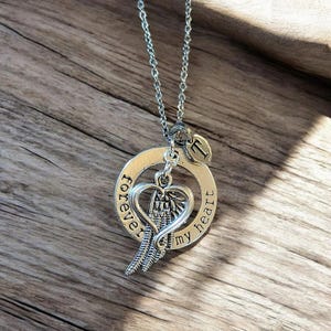 Forever in My Heart Initial Memory necklace, Silver - 20 inch Unisex - - LadybugfeetDesigns -