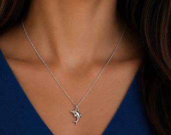 Dolphin Necklace, 20 inches - Silver