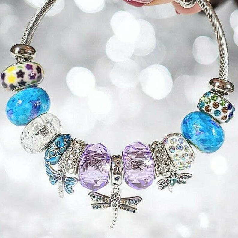 Dragonfly Euro Cuff Wrap Bracelet, Silver - - LadybugfeetDesigns -