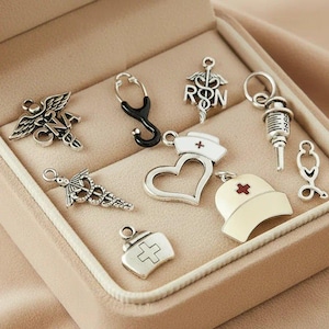 CNA/RN Nurse Charm Box - 9 pc., Silver - - LadybugfeetDesigns -