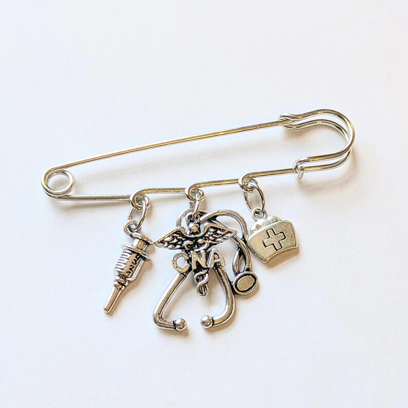 CNA - Certified Nursing Asst. Safety Pin Brooch, Purse Charm - - LadybugfeetDesigns -