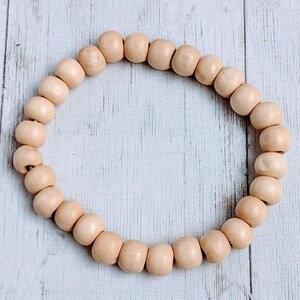 Ivory Wood Bead Stretch bracelet - Unisex - - LadybugfeetDesigns -