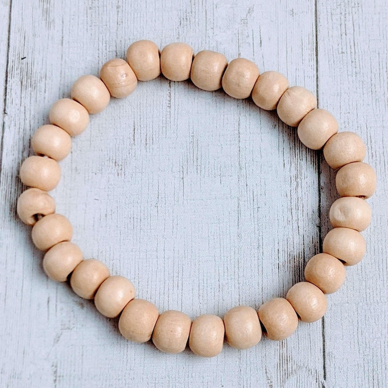 Ivory Wood Bead Stretch bracelet - Unisex - - LadybugfeetDesigns -