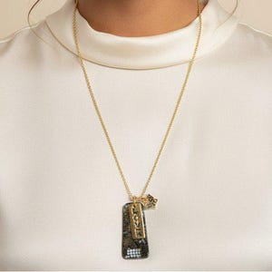 Gold Love Tag necklace, 24 inch - - LadybugfeetDesigns -