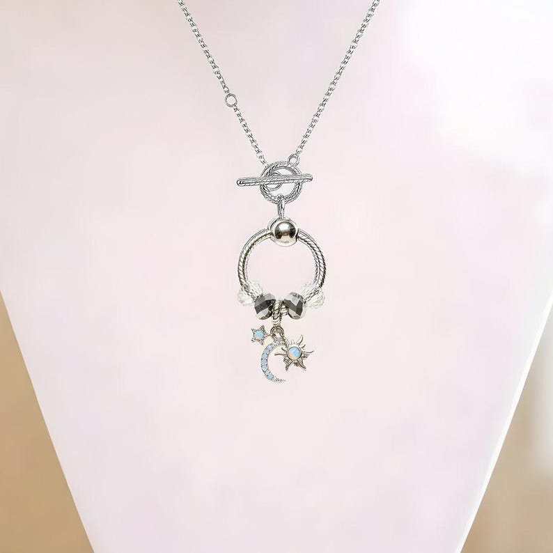 Moon Sun Star Sterling Silver Toggle Charm Necklace, 20 inches - - LadybugfeetDesigns -