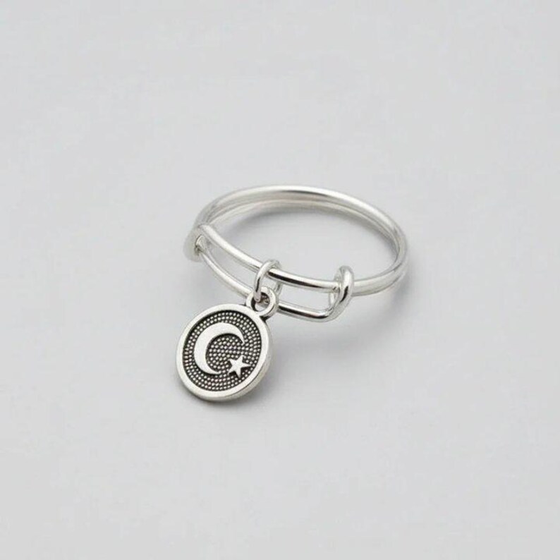Crescent Moon Star Charm Ring - - LadybugfeetDesigns -