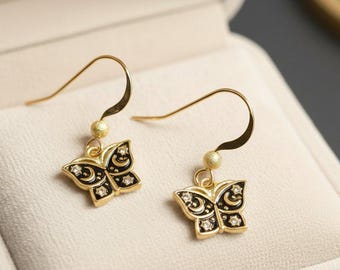Celestial Butterfly dangle earrings, Gold