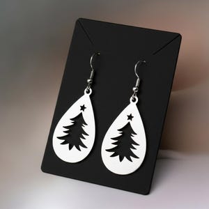 Christmas Tree Drop earrings - Silver - - LadybugfeetDesigns -