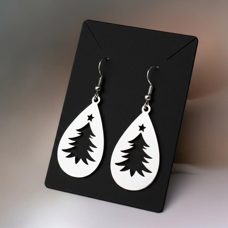 Christmas Tree Drop earrings - Silver - - LadybugfeetDesigns -