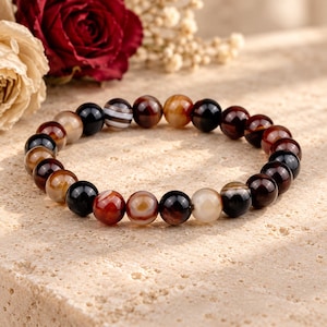 Bracciale elastico con perline di agata - UNISEX