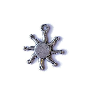 Silver Flat Faced Celestial Sun Charm - - LadybugfeetDesigns -
