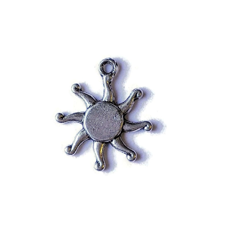 Silver Flat Faced Celestial Sun Charm - - LadybugfeetDesigns -