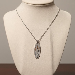 Cattail/Foxtail Pendant Necklace, Silver - - LadybugfeetDesigns -