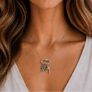 Large Dragonfly, Garden Friends Carabiner Necklace, Silver - Adjusts up to 20 inches - - LadybugfeetDesigns -