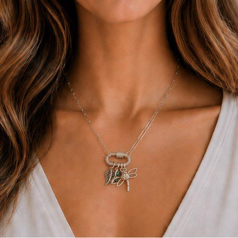 Large Dragonfly, Garden Friends Carabiner Necklace, Silver - Adjusts up to 20 inches - - LadybugfeetDesigns -
