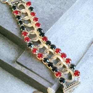 Red and Deep Green Multi Faceted Crystal Bracelet-Large 8 inch - - LadybugfeetDesigns -
