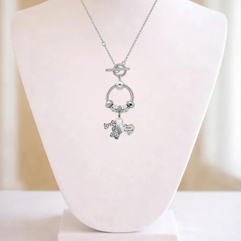 Best Friend Sterling Silver Toggle Charm Necklace, 20 inches - - LadybugfeetDesigns -