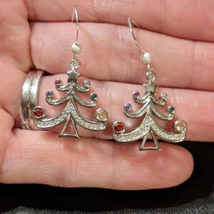 Rhinestone Christmas Tree dangle earrings - - LadybugfeetDesigns -