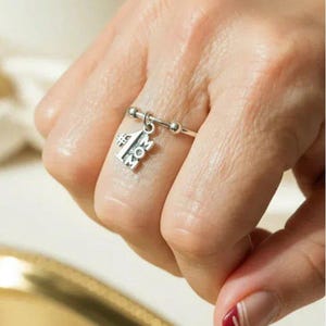 1 Mom Sterling Silver Adjustable Charm Ring - - LadybugfeetDesigns -