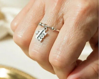 1 Mom Sterling Silver Adjustable Charm Ring