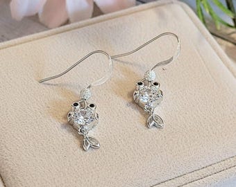 CZ Diamond Koi Fish Sterling Silver dangle earrings