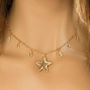 Beach Vibes Multi Charm Link Necklace, Gold- 20 inch - - LadybugfeetDesigns -