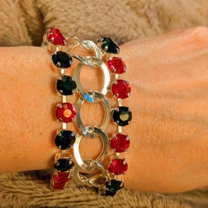 Red and Deep Green Multi Faceted Crystal Bracelet-Large 8 inch - - LadybugfeetDesigns -