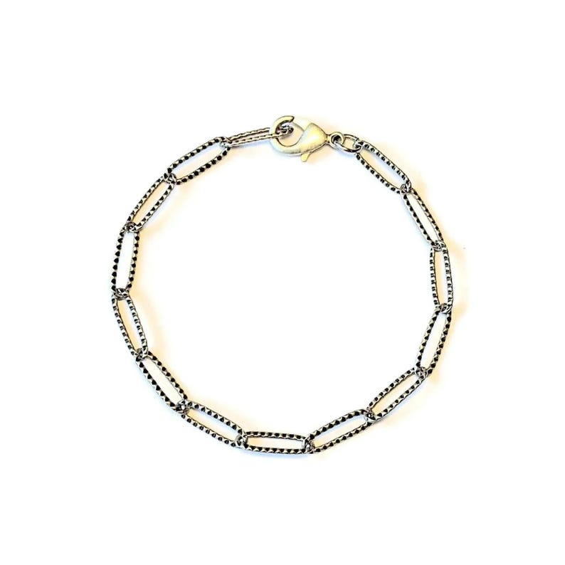 Antique Silver Textured Paperclip Link Charm Bracelet Base - D.i.y. - Build Your Charm Bracelet! - - LadybugfeetDesigns -
