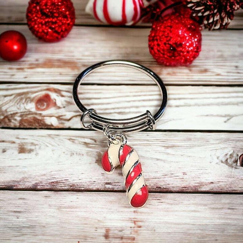 Candy Cane Expandable Charm Ring - - LadybugfeetDesigns -