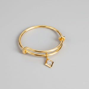 Tiny CZ Diamond Adjustable Charm Ring, Gold - - LadybugfeetDesigns -