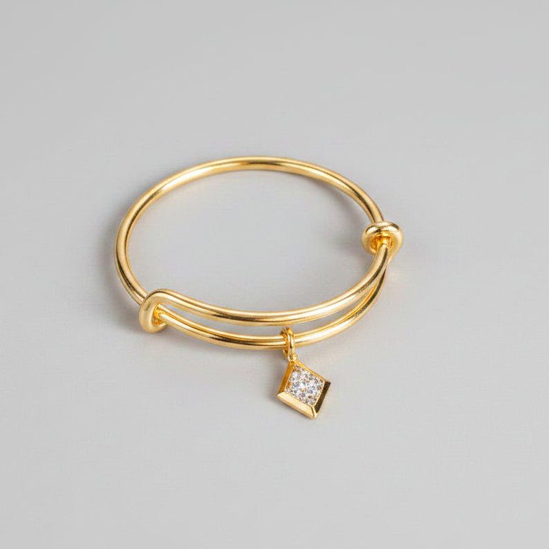 Tiny CZ Diamond Adjustable Charm Ring, Gold - - LadybugfeetDesigns -