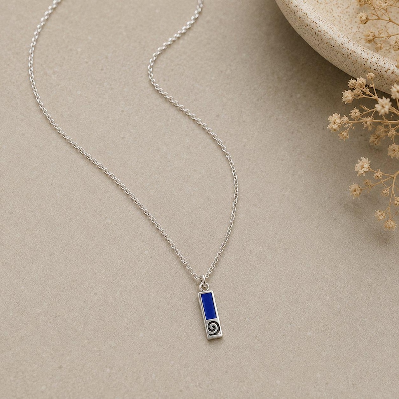 Blue Tag Necklace, 20 inches - Silver - - LadybugfeetDesigns -