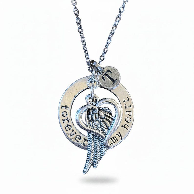 Forever in My Heart Initial Memory necklace, Silver - 20 inch Unisex - - LadybugfeetDesigns -