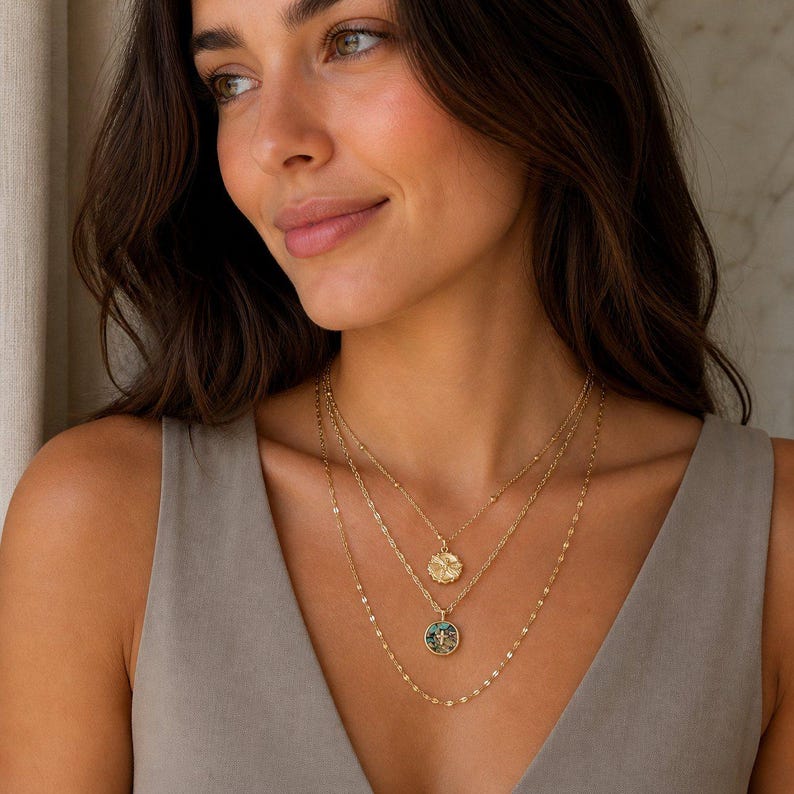 Abalone Cross Bar/Dragonfly Layered Necklace Set, Gold - - LadybugfeetDesigns -