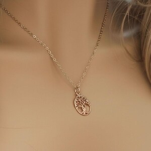 Tree of Life Rose Gold necklace earrings set,18 inch - - LadybugfeetDesigns -