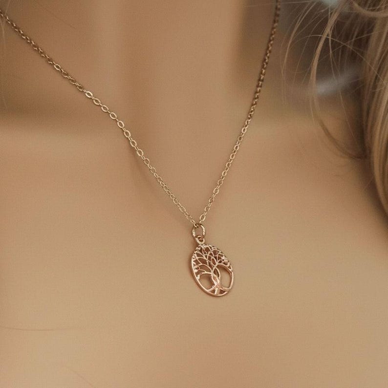 Tree of Life Rose Gold necklace earrings set,18 inch - - LadybugfeetDesigns -