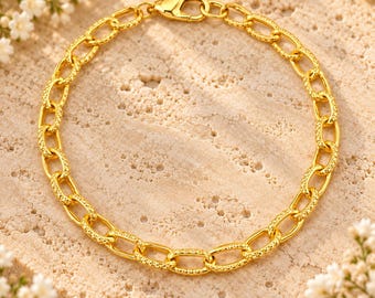 24K Gold Filled Textured Oval Link Charm Bracelet Base - D.i.y. - Build Your Charm Bracelet!